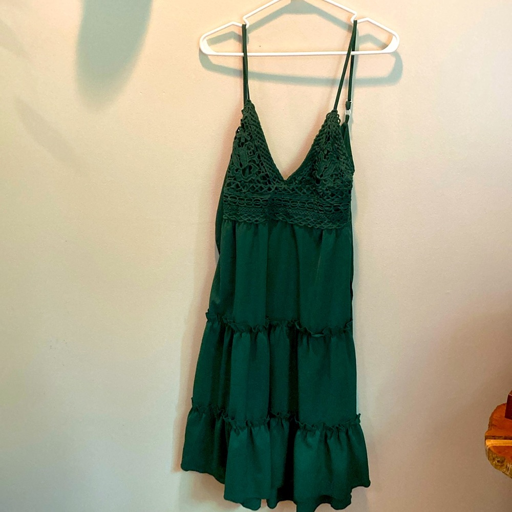 Emerald Green flowy below the knee summer dress.
